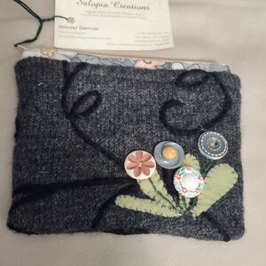 Elegant Gray Wool Cosmetic Bag with Button Accents